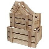BELLE VOUS Cajas de Madera con Asa (Set de 3) Cajones Madera Almacenaje Rustico Pequeña, Mediana y Grande - Caja Madera Decorativa Natural sin Acabado - Caja Madera Decorativa Exhibidor en el Hogar