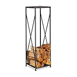 Relaxdays Kaminholzregal aus Gusseisen, pulverbeschichtetes Brennholzregal, Kaminholzständer HBT 111x34x34 cm, Schwarz Leñero de Chimenea para Interior, Hierro, Negro, 34x34x111.5 cm
