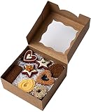 PIQIUQIU Cajas de regalo de papel kraft marrón para galletas con ventana (24 unidades) – 10,2 x 10,2 x 6,7 cm caja de cartón – Cupcake caja de cartón para galletas, pasteles, postres, regalos