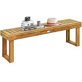 COSTWAY Banco de Madera de Acacia para Patio, Banco de Exterior con Asiento de Listones para Comedor, Banco sin Respaldo para Jardín Patio Piscina Balcón (con Barra de conexión)