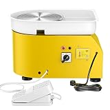 4YANG Rueda de cerámica eléctrica, 25 CM 350 Máquina de cerámica de vatios con pedal y actualizar platillos ABS con kit de cerámica de 8 piezas (certificado CE) (Yellow)