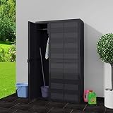 Cikonielf Armario alto de exterior impermeable 97 x 38 x 171 cm Armario de jardín con 3 puertas y 4 estantes ajustables ventilados, armario de balcón de polipropileno, color negro