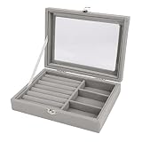 Joyero de Terciopelo Organizador de Joyería para Anillo, Pendiente, Collar, Caja de Exhibición de Joyería, Caja de Almacenamiento, Vitrina de Joyería con Tapa para Mujer y Niña (Multifunction, Grey)