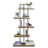Meerveil Estantería de pie asimétrica de 5 Capas de Nivel Dividido, Estilo Industrial Retro, estantes Abiertos, para salón, Oficina, Dormitorio, 74 x 28 x 145 cm, Color marrón