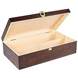 Creative DECO Marrón Caja Madera Vino Barnizada | 2 Botellas | 35 x 20 x 10 cm | Tapa y Bisagra | Divisores Extraíbles | Perfecta para Regalo Decorar Decoupage Almacenamiento Decoración Manualidades