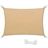 Qdreclod Toldo Vela de Sombra para Patio, Impermeable a Prueba de Viento Toldo de Refugio Canopy Vela protección UV para Exteriores Jardín Terraza 2x4m Rectangular Sand