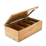 Relaxdays 10018875 - Caja para bolsitas de té (Madera de bambú Natural, con Tapa, 4 Compartimentos)