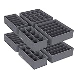 SONGMICS Organizador para Cajones con Compartimentos, Caja de Almacenaje Plegable, Organizador de Armario para Ropa Interior, Calcetines, Corbatas, Bufandas, Set de 8 Piezas, Gris RUS08GY