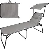 Aktive 62613 - Tumbona plegable de playa con parasol, Tumbona de playa con cojín, 193 x 67 x 85 cm, altura del asiento 48 cm, color gris, tumbona plegable, 5 posiciones, peso máx 100 kg, Aktive Beach