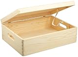 LAUBLUST Caja de madera grande con tapa y asas, 40 x 30 x 14 cm, natural, FSC, caja multiusos de madera, caja de almacenamiento, caja decorativa para manualidades, baúl de juguetes