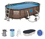 BESTWAY - Piscina Desmontable Tubular Power Steel 427x250x100 cm Depuradora Cartucho 2.006 l/h Escalera y Cobertor Diseño Rattan