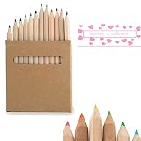 Set de 12 lápices en caja de cartón natural con ventana. Lote de 15 unidades. Regalos para cumpleaños, eventos infantiles
