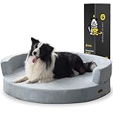 KOPEKS Sofa Redondo Cama Gris para Perro Perros Mascotas Extra Grande XL con Memoria Viscoelástica Colchón Ortopédico 127 cm Diámetro - Round Lounge XL Grey