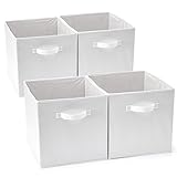 Set de 4 Caja de Almacenaje, EZOWare Cubos Organizador de Tela Plegable, Cajas de Almacenamiento para Ropa, Juguetes, Roperos, Armarios, Estanterías - 33 x 38 x 33 cm - Blanco