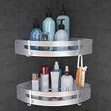 Tiikiy Estantería Baño 2 Piezas, Estante Ducha Esquina Sin Taladrar Ni Perforar Aluminio con 4 Ganchos para Contener 18kg de Accesorios Baño, 30,7 x 22,5 x 4,5cm