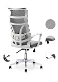 Allguest Cedric Silla de Oficina Silla para computadora en casa Apoyabrazos de Respaldo Alto Blanco Soporte Lumbar Ajustable ergonómico Malla Nylon AG-876FH-W