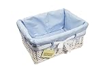 Woodluv - Cesta de almacenamiento rectangular de mimbre de sauce blanco, con tela azul y cinta (cesta de regalo), mediana
