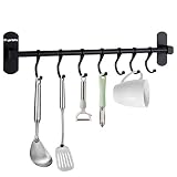 Poprkdre Colgador Utensilios Cocina 7 Gancho Barra Soportes y Organizadores, Soporte Utensilios Cocina sin Taladro, Estante Colgante de Cocina, Aluminio, Acabado Mate, 40CM
