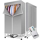 Anbull Secadora de Ropa Portátil 2300W，Secadora Plegable Silencioso de Gran Capacidad de 50 kg, Secador de Armario de iones Negativos con Control Remoto/240min Temporizador Automático (Gris)