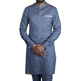 Hombres Manga Larga Camiseta de Manga Corta Camisa de Celosía Casual Algodón Moda Top de Camiseta Étnica Dashiki Ropa Africana (Color : Blue, Size : L)