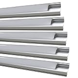 Pack 5x Perfil de Aluminio, 1 metro para Tira LED con Tapa Translucida. Tapones de los Extremos y clips de montaje Incluidos. Canaleta LED.