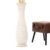 LEEWADEE jarrón Grande para el Suelo – Alto, jarrón Hecho a Mano de Madera de Mango, contenedor de pie para Las Ramas Decorativas, 90 cm, White Wash