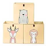 2friends Juego de 3 cajas de almacenamiento para niños con lazo extraíble, juego de 3 con 3 diseños, 33 x 33 x 33 cm, ideal para estanterías Kallax, estables y lavables, color beige