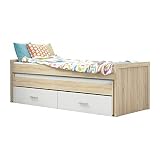 Cama Nido Juvenil con Dos Camas y Dos Cajones, Cama para habitación y/o Dormitorio, Color Cambria y Blanco, Modelo Lara, Medidas: 200,5 cm (Largo) x 98 cm (Ancho) x 72 cm (Alto)