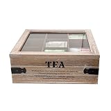 ToCi – Caja de té grandes, 24 x 24 x 8,5 cm (l x an x al), con 9 compartimentos para bolsas de té, caja de madera con tapa, diseño retro