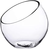 Ecosides JarróN de Cristal Transparente Inclinado para Terrario,Diseño de Globo Redondo de Cristal con Burbujas de Corte Ancho, para Poner Caramelos, Plantas, Flores, Frutas, Vidrio, 7' X7“