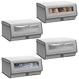 mDesign Cajas para zapatos de tela – Cajas apilables grandes con ventana, cierre de velcro y tapa abatible – Cajas organizadoras para armarios o estantes – Juego de 4 – gris