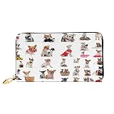 Monedero de Cuero Estampado con patrón de Pug de Chihuahua Lindo, Cremallera Impresa para Mujer Alrededor de la Cartera, Monedero de Mano, Organizador de Tarjetero