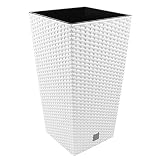 Maceta Alta Cuadrada 19 L Prosperplast Rato Square de plástico con depósito en Color Blanco, 45 (Alto) x 24 (Ancho) x 24 (Profundo) cms