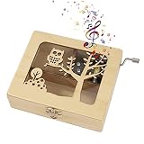Heveer Caja de Música de Manivela de Madera Caja Musical Caja de Maquillaje Joyería Tallada a Mano del Tema Retro Mejor Regalo para Niños Niñas, Patrón de Búho