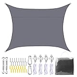 Vela de Sombra 3x4m Rectangular Toldo Vela Impermeable, Versión Actualizada Engrosada, Protección Solar Rayos UV para Jardín Patio Terraza Balcón Exteriores Accesorios de Montaje Todo Incluído (Gris)