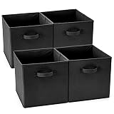 Set de 4 Caja de Almacenaje, EZOWare Cubos Organizador de Tela Plegable, Cajas de Almacenamiento para Ropa, Juguetes, Roperos, Armarios, Estanterías - 33 x 38 x 33 cm - Negro