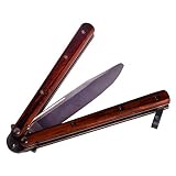 Cuchillo Mariposa Práctica Trainer Cuchillo de Entrenamiento Balisong Mango de Madera de Bambú CS/HDD10 (Hoja sin Agujeros)