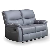 Sofá de 2 plazas Relax manual de piel sintética gris Dina
