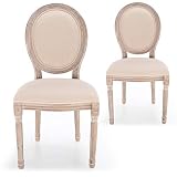 Menzzo Louis Xvi - Lote de 2 sillas, estilo medallón, para comedor, salón y cocina, tejido beis, cómodas, dimensiones: 49 x 46 x 96 cm (lardo x profundidad x alto), asiento: 43 cm (alto)