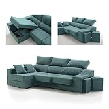 Sofá Chaise Longue 4 Plazas Turquesa KVASIR Izquierda Tanuk 260x150 Asientos Extensibles Arcón 2 Puffs Desenfundable Sistema de Limpieza ACUALINE (Envío y Subida a Domicilio Incluidos)