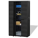GOTOTOP Armario de exterior de 3 puertas, armario de jardín con 4 estantes ajustables ventilados, armario alto de polipropileno para exterior interior, negro, 97 x 38 x 171 cm