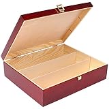 Creative DECO Rojo Caja Madera Vino Barnizada | 3 Botellas | 35 x 30 x 10 cm | Tapa y Bisagra | Divisores Extraíbles | Perfecta para Regalo Decorar Decoupage Almacenamiento Decoración Manualidades
