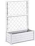 Jardinera rectangular con rejilla (celosía), para macetas, con partición, en dura resina de plástico color blanco