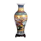 ufengke Jingdezhen Gran Jarrón de Cerámica de Cola de Pescado,Florero de Piso,Decorativo Casero Hecho A Mano para Boda,18.11'(46cm),Dorado