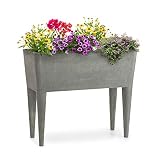 Blumfeldt Mammutgrow Maceta - 76 x 65 x 37 cm, Muy Ligero, Protegido contra Rayos UV y heladas, Acabado sin soldaduras, Mezcla duramix de PP, PE y Piedra y Madera molidas, Muy rousto, Gris