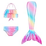 Lito Angels Conjunto de 3 Piezas Cola de Sirena para Nadar, Traje de Baño Bikini de Sirena para Niñas pequeñas, Talla 6 a 7 Años, Arcoiris