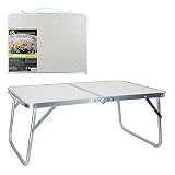 AKTIVE 52812 - Mesa playa plegable, Mesa baja playa, 60x40x26 cm, color blanco, estructura de metal, tablero de madera, mesa plegable camping pequeña, cierre de seguridad, AKTIVE Camping