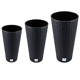 WELL HOME MOBILIARIO & DECORACIÓN Wellhome Pack de 3 maceteros Altos con deposito Prosperplast Rato Tubus (8/15,5/27 L) en Color Antracita