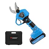 KOMOK Tijeras de podar a batería 21V Eléctrica Podadora de árbol 30mm Diámetro de Corte 2Pcs Copia de Seguridad Recargable 2Ah Batería de Litio Podadora de Rama de árbol 6-8Horas de Trabajo