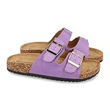 55047-Sandalia Plana de Mujer, con Planta de Anatomica de Bio, y Hebillas, Primavera Verano 2021. Talla 37 Lila